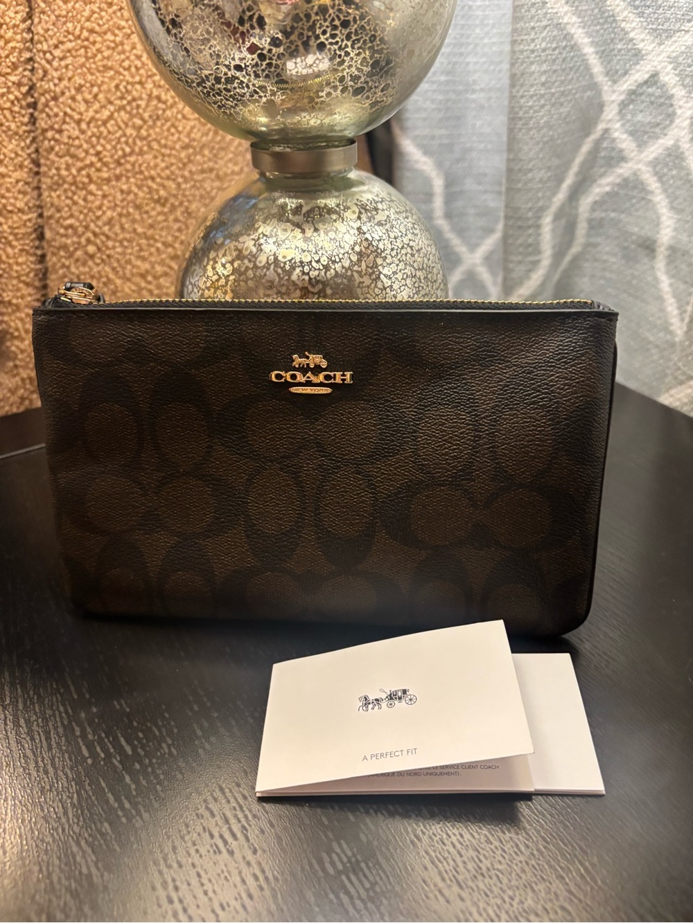 Coach Brown Signature Zip Pouch with Gold Logo